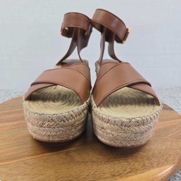 Coach Primrose Brown Leather Double Ankle Strap Platform Espadrille Wedge Sandal - Picture 6 of 16